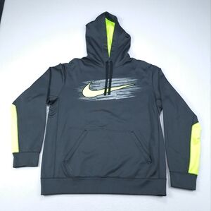 Nike Hoodie Mens Medium Gray Green Therma Fit Swoosh‎ Pullover Long Sleeve